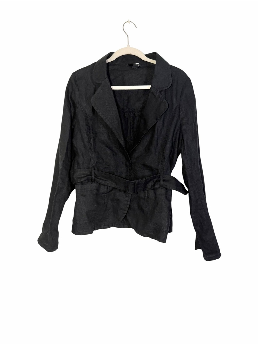H&M Black Belted Linen-Blend Blazer Size 14 Plus Size